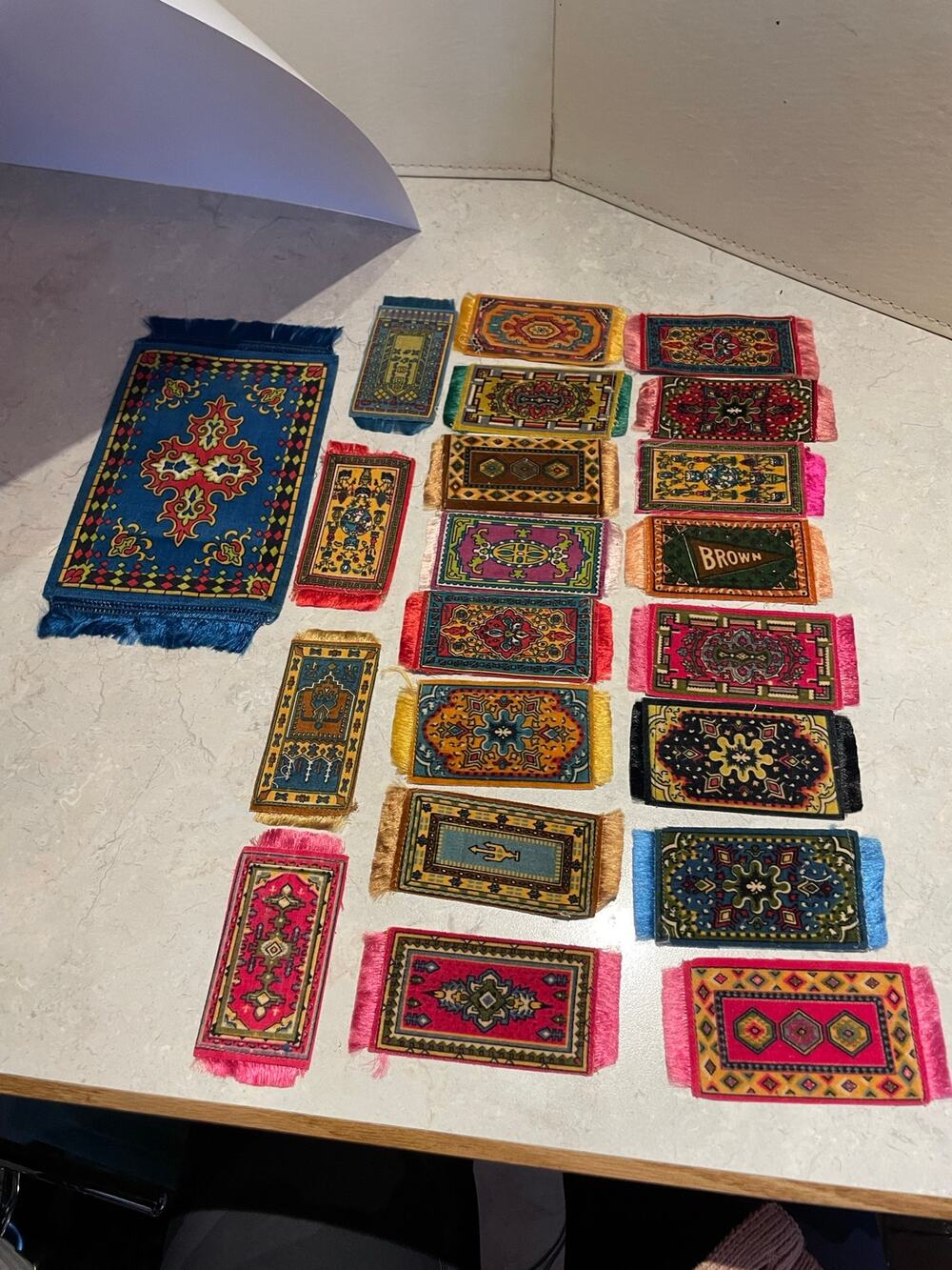 Antique Rare Tobacco Circa 1910 Silk Felt Miniature Rug Design Persian Oriental